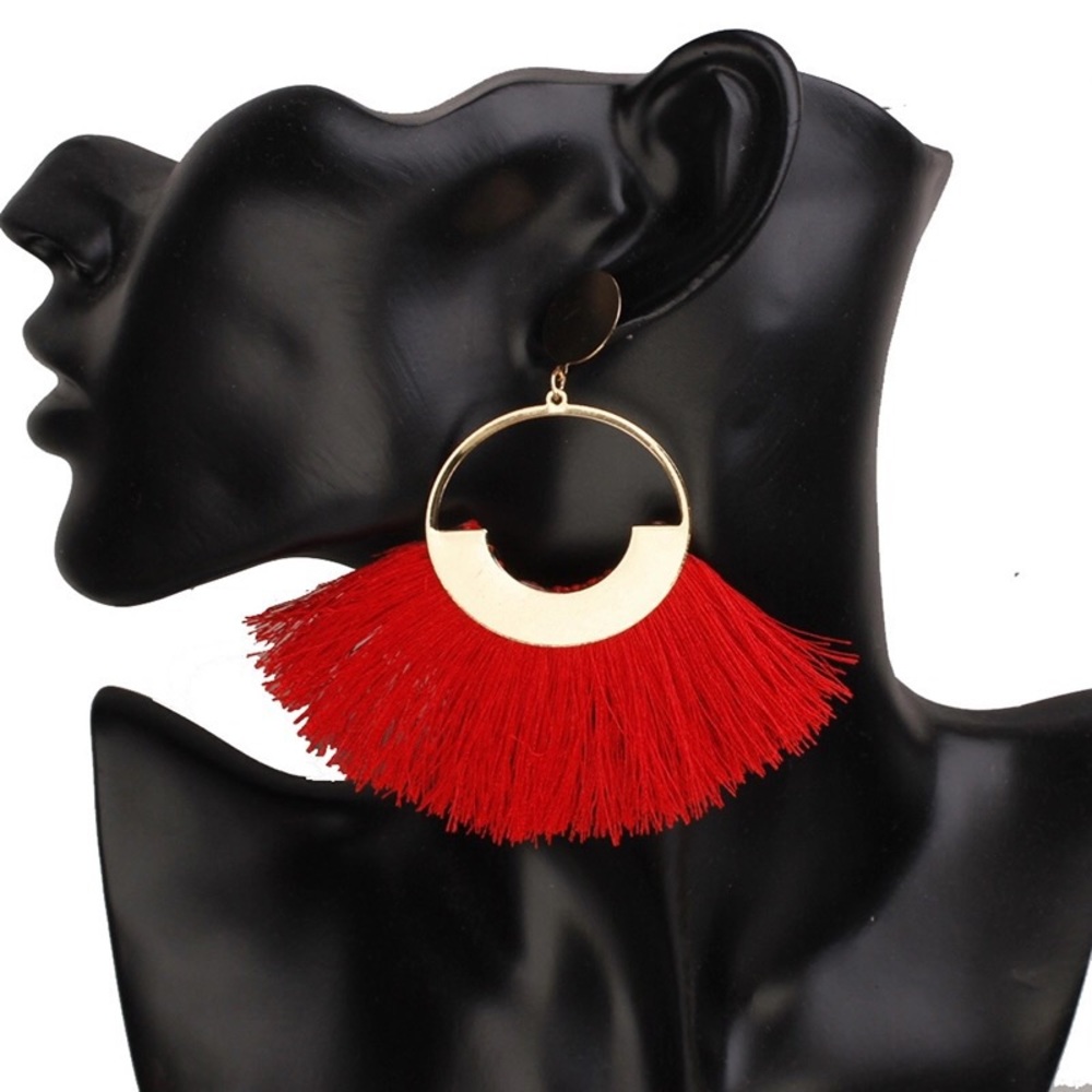 Big Tassel Drop Vintage Statement Earrings - Picture 2 of 7
